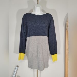 100% wool celtic & co. sweater dress, oversized sweater, gray tan yellow medium